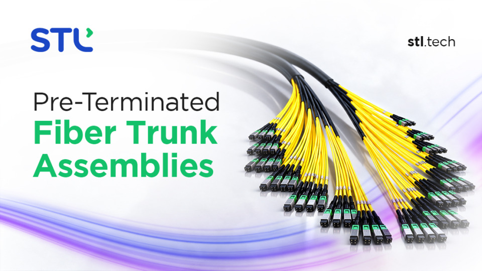 STL Pre-Terminated Fiber Trunk Assemblies with yellow fiber cables and MPO connectors